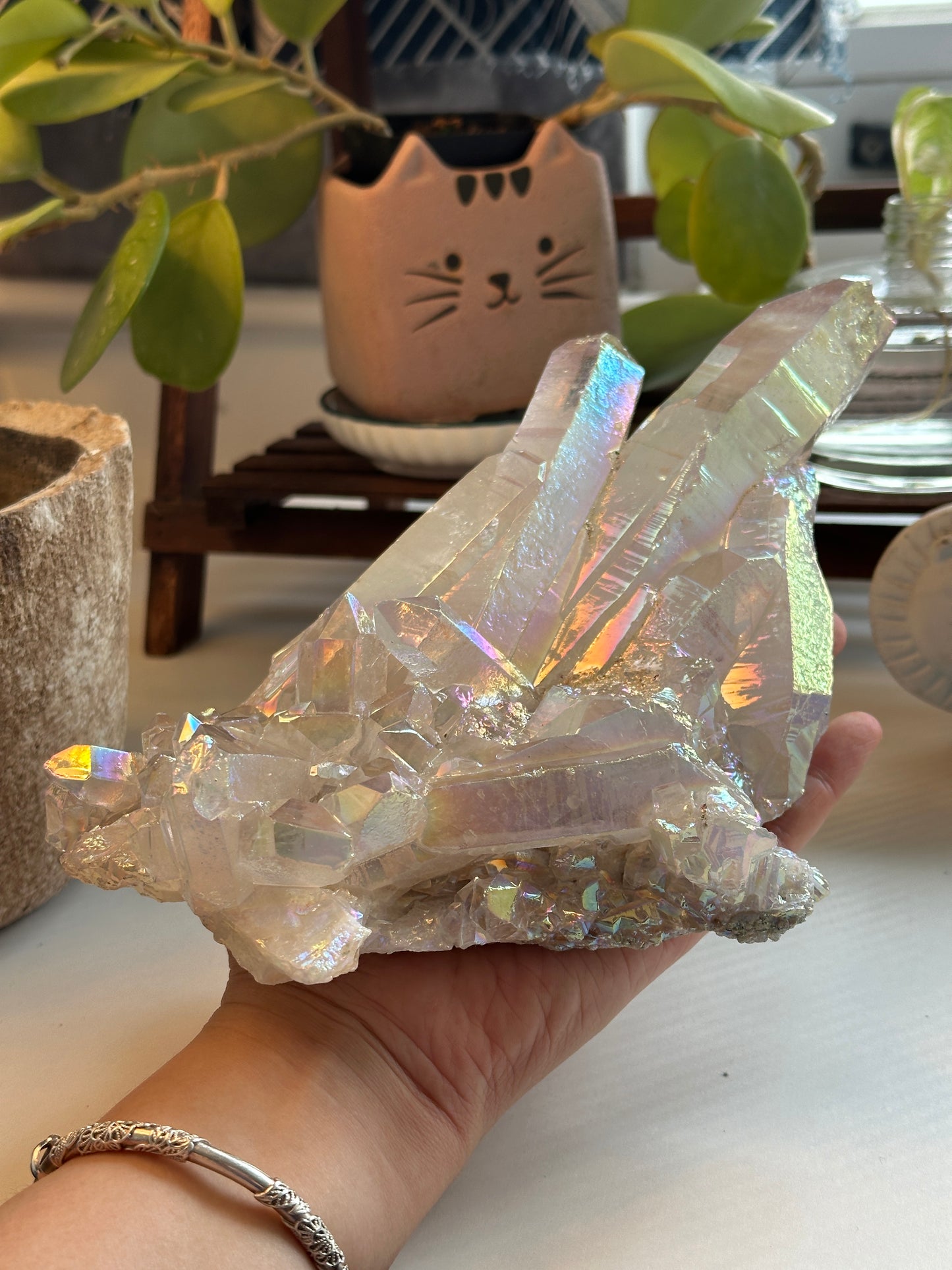 Rainbow Aura Clear Quartz Cluster