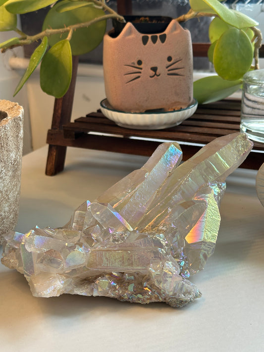 Rainbow Aura Clear Quartz Cluster